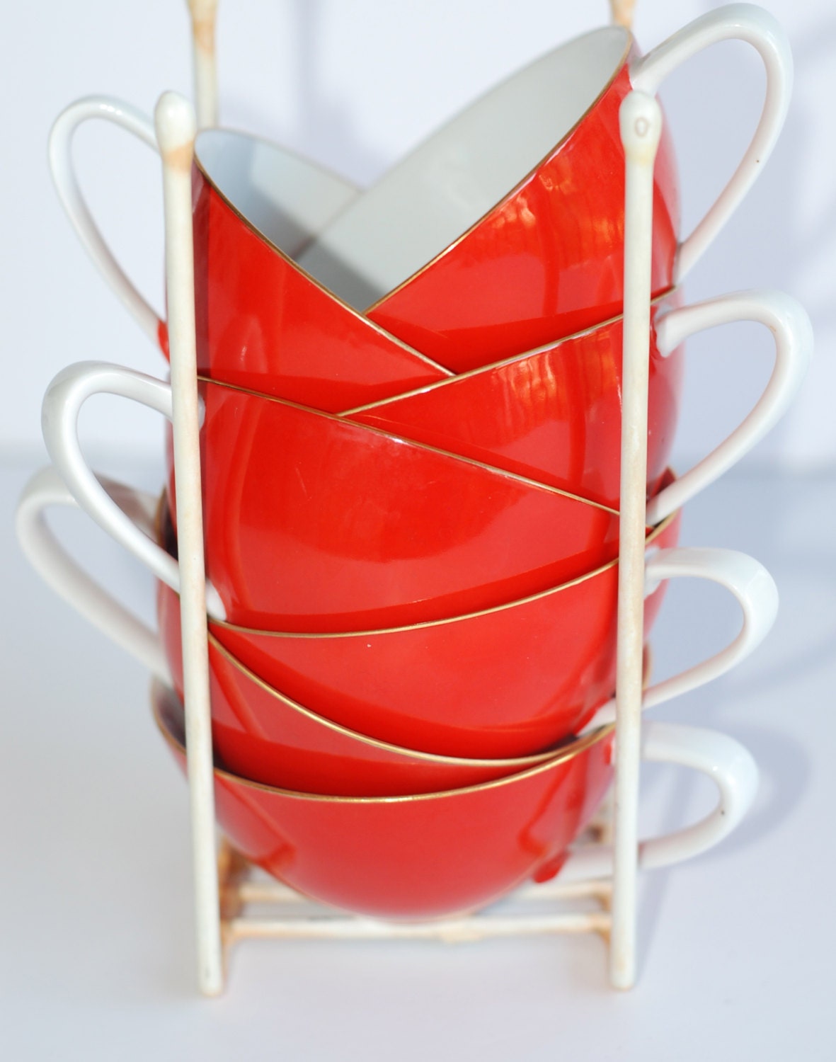 SALE Vintage Red Coffee Tea Stackable Cups 1950s NORITAKE