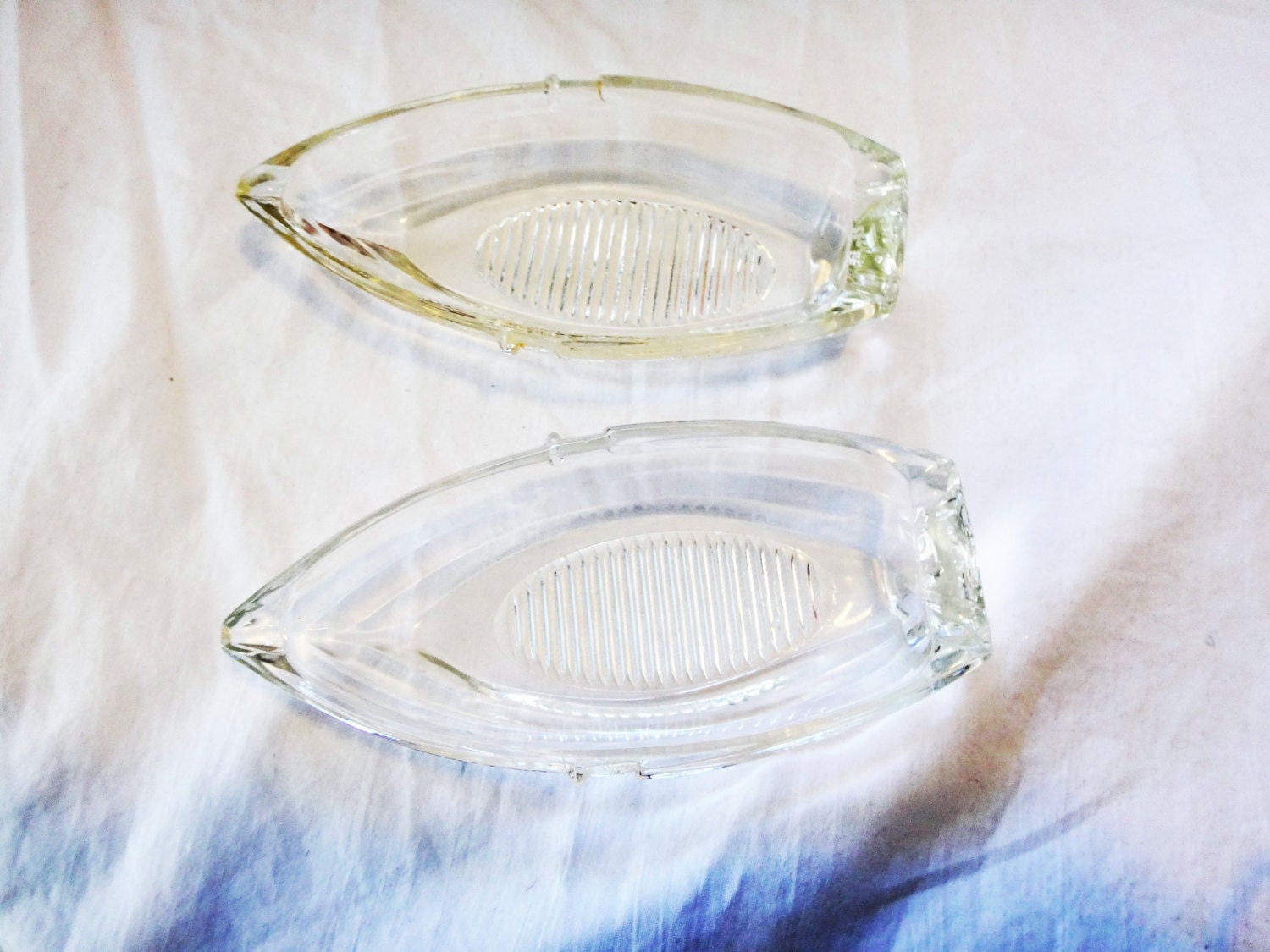 Vintage 1940's Glass Boat Ashtrays without Metal Sail/ Set
