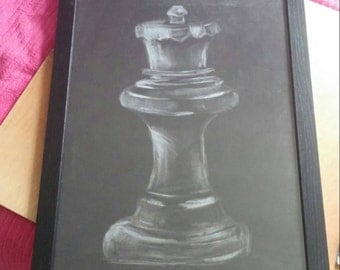 Original, hand-drawn in charcoal- Charcoal Chess Piece