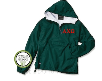 Alpha Chi Omega Pullover, Monogram Wind Breaker Pullover, Rain Jacket Pullover, Charles River Pullover, Sorority Gift, Alpha Chi