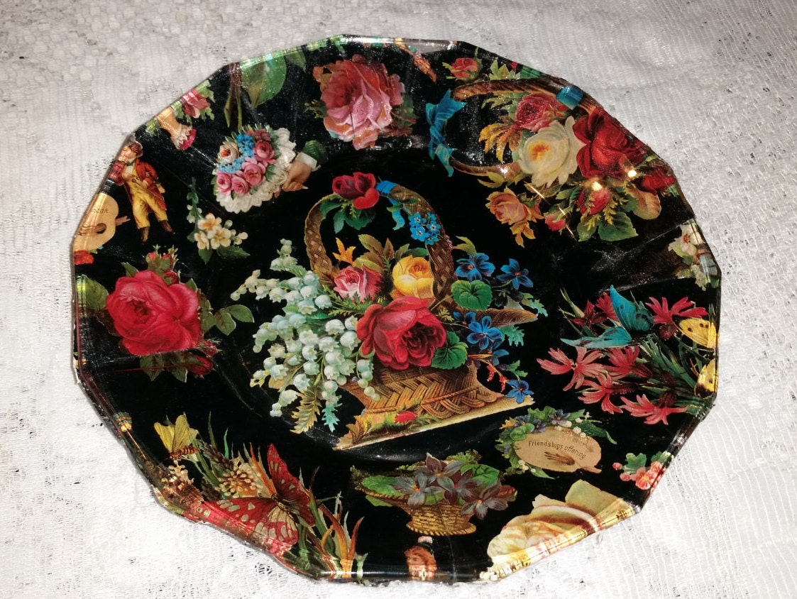 Decoupage Victorian Floral Plate Vintage by ShellysSelectSalvage
