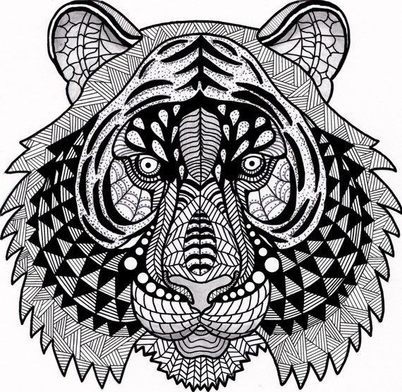 Items similar to Tiger Zentangle Coloring Page, Digital ...