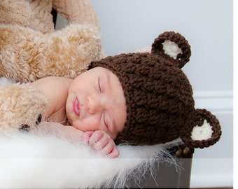 Newborn Bear Hat, Baby Bear Beanie, Toddler Bear Hat, Crochet Bear Hat, Baby Newborn Hat, Bear Hat, Crochet Baby Hat, Newborn Photo Prop