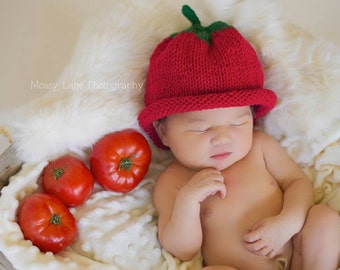 Knit Tomato Hat, Baby Tomato Hat, Baby Shower Gift, Summer Hat, Reborn Baby, Garden Hat, Fall Photos, Summer Photo Prop, Halloween Costume,