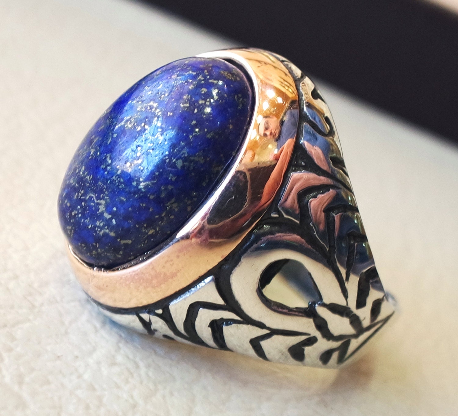lapis lazuli men ring oval cabochon natural blue stone