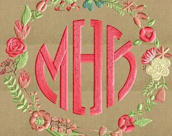 Floral Font Frame Monogram Embroidery Design - Font not included - 2 sizes - Instant download - Hus Dst Exp Vp3 Jef Pes formats