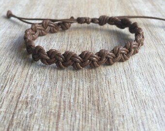 Brown Anklet, Waxed Cord Bracelet, Braided Anklet, Macrame Anklet, Surfer Anklet, Unisex Anklet, Beach Anklets, Macrame Bracelet WA001095