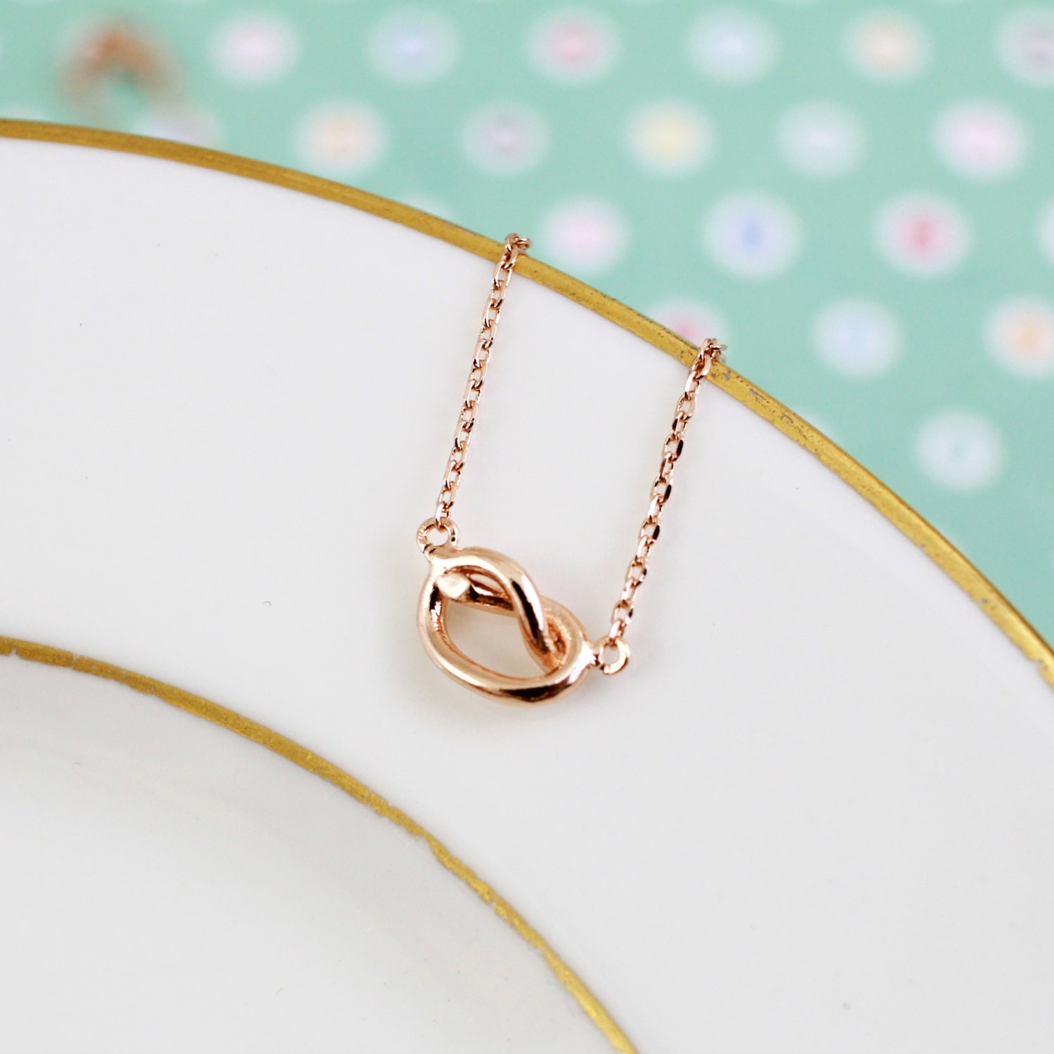 Rose gold love knot necklace Clearance