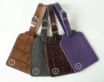 Embossed leather luggage tag