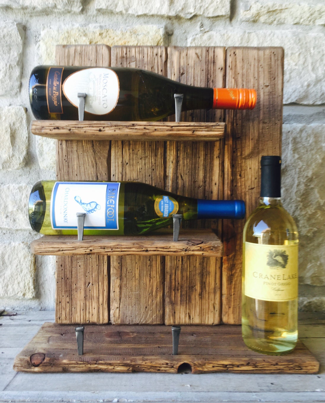 Wall Wine Rack 4 Bottle Display by DistressedProjects on Etsy