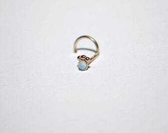 Gold Nose Stud, Blue Opal Nose piercing, Tragus earring, Helix earring stud, Cartilage stud, Nose ring, Conch piercing 20 gauge
