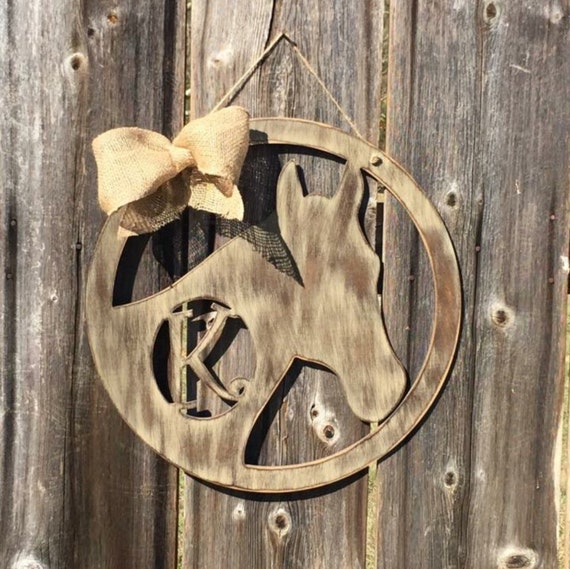 Horse head initial door hanger