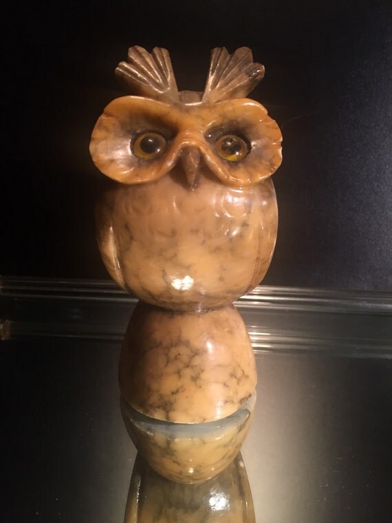 Alabaster Owl Figurine Made in Italy Vintage Figurine