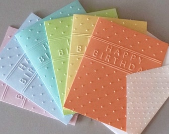 Happy Birthday Card Set, Embossed Birthday Note Card Set, Birthday Stationary Card Set of 6, Embossed Birthday Cards, Handmade Blank Cards