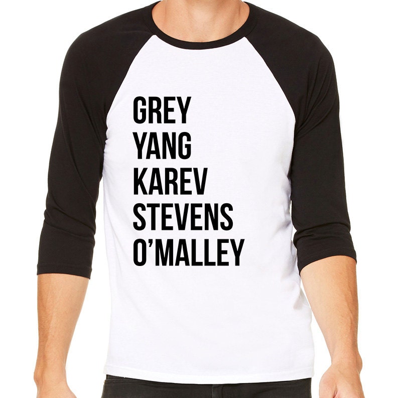 Greys Anatomy Baseball Tee Shirt Grey Yang Karev Stevens