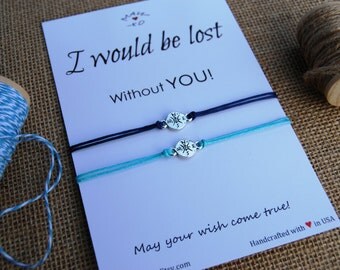Compass Bracelet BFF Gift Long Distance Relationship Wishing Bracelet Friendship Bracelet Couple Bracelet Wanderlust Bracelet Travel gift