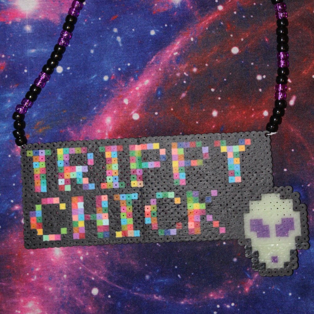 Trippy Chick Alien Kandi Perler Necklace 5517