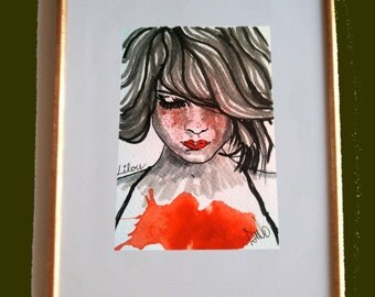 Lilou - Dessin original réalisé à l'encre de chine et aquarelle sur papier grain fin 300g.