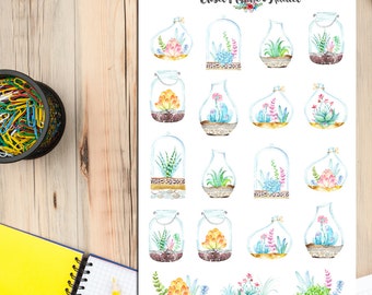 Watercolour Succulents Cactus Terrarium Plants Planner Stickers (S-128)