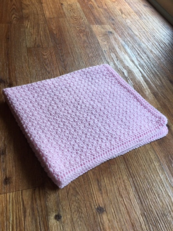 Pink Handmade Crochet Baby Blanket Puff Stitch Crib