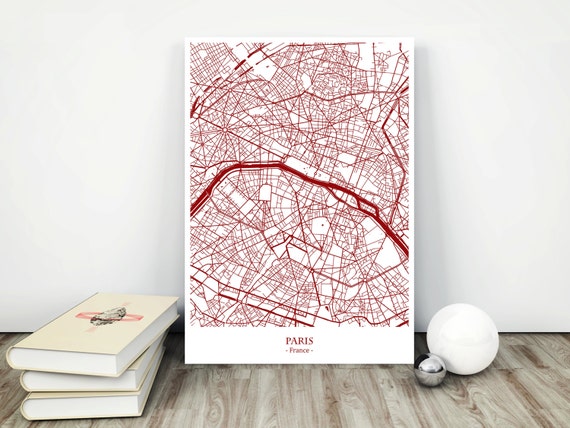 Paris City Map Printable Download jpg File Wall Print Art