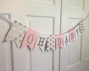 Gold and Pink Oh Baby Banner, Oh Baby Banner, Gold and Pink Baby Shower, Gold and Pink Banner, Baby Shower, It's A Girl Baby Shower Banner