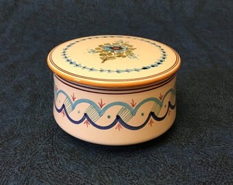 Vintage Bonfrate Grottaglie Signed Powder Box with Blue Flowers, Grottaglie Italian Ceramics