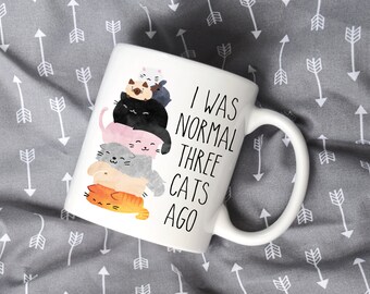 I Was Normal Three Cats Ago Watercolor Coffee Mug, Sublimation Mug, 2 Sided, Kawaii Cat