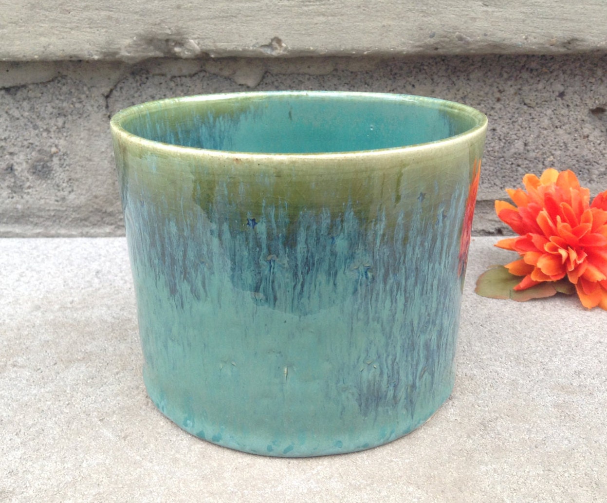  Turquoise  and Green Ceramic Plant Pot  Indoor Ceramic