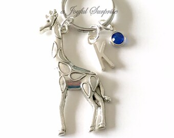 Giraffe KeyChain Giraffe Keyring Animal Key chain Large Giraffe Jewelry Personalized Initial Birthstone birthday present Christmas Gift