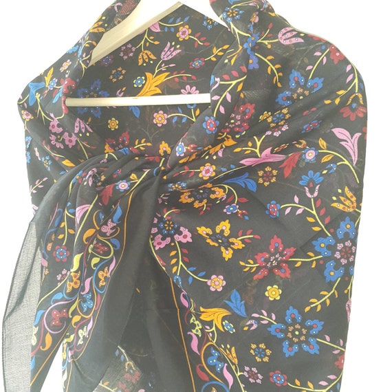 Black cotton turkish scarf Large square floral scarves by eygem