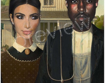 Kim Kardashian and Kanye West American Gothic Art Print