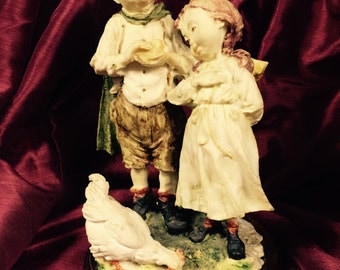 Giuseppe Armani Gulliver's World Capodimonte Boy and Girl with Chicken Figurine 1970's