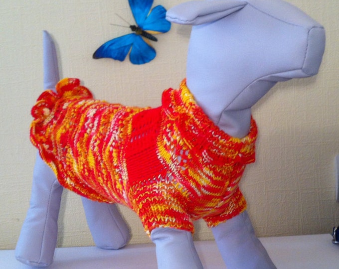 Knit Demi-Season Spring Summer Microfiber Dress for Dog. Handmade Knit Pet Summer Dress Size L.