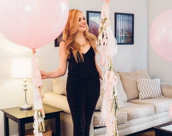 36" Giant Round Balloon with Tassel Garland / Pink Wedding Balloon Centrepiece / Pink & Gold Baby Shower / Bridal Shower / Bachelorette