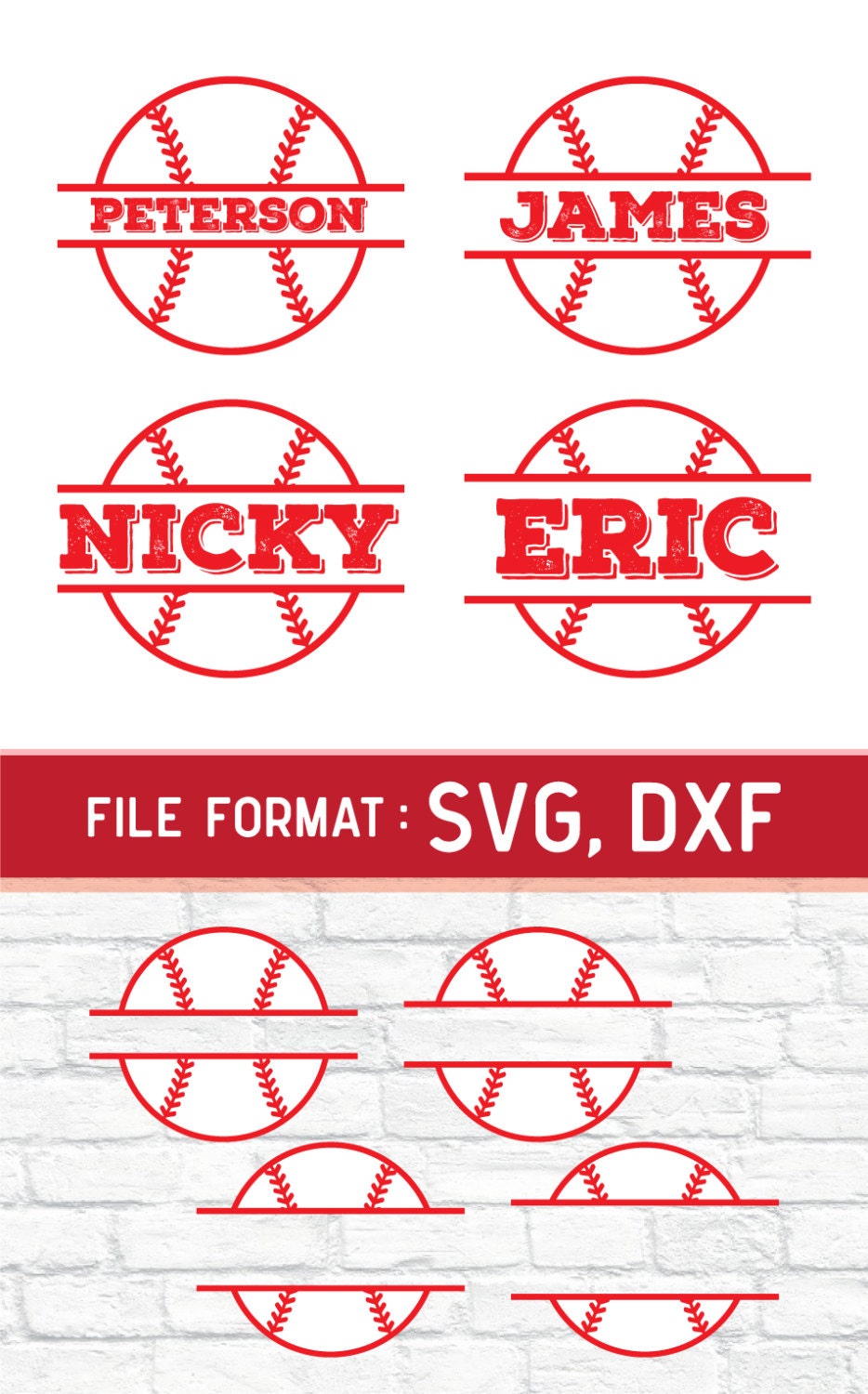 Baseball Split SVG Cut Files Vinyl Cutters Monogram Cricut