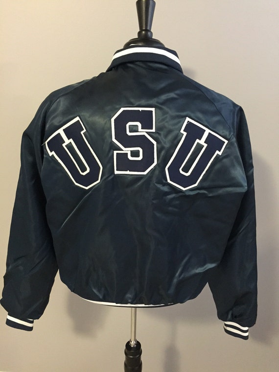 Vintage Utah State University Chalk Line Satin Jacket Large