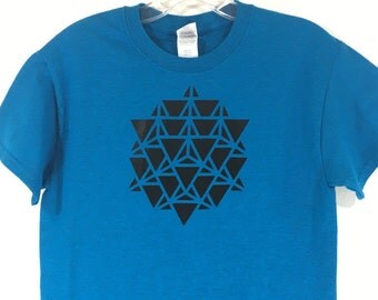 Sapphire Blue Sacred Geometry 64 Tetrahedron Merkaba T shirt