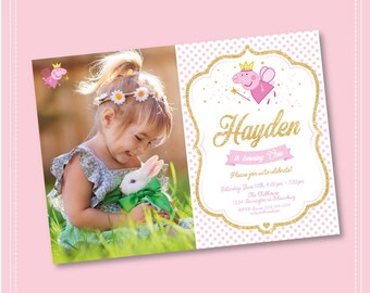 Peppa Pig Invitation - Peppa Pig Birthday Invitation - Peppa Pig Party Invite - George Birthday Printable invite - Pink and Gold