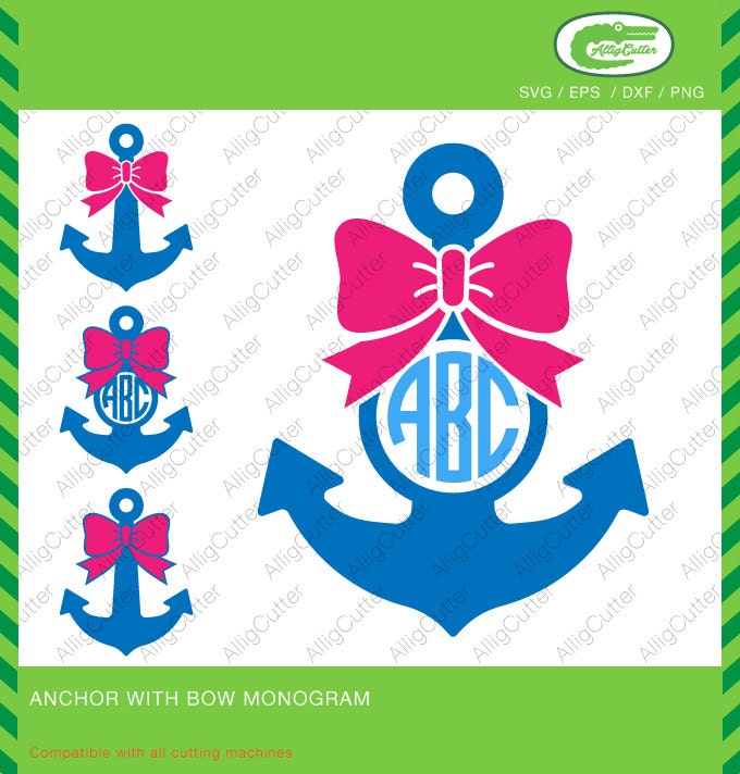 Download Anchor With Bow Monogram Frame SVG DXF PNG eps Nautical Cut