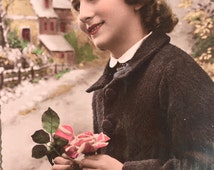 French lady in winter coat * <b>Snowy village</b> street * 1940s photograph ... - il_214x170.1022916040_7d34