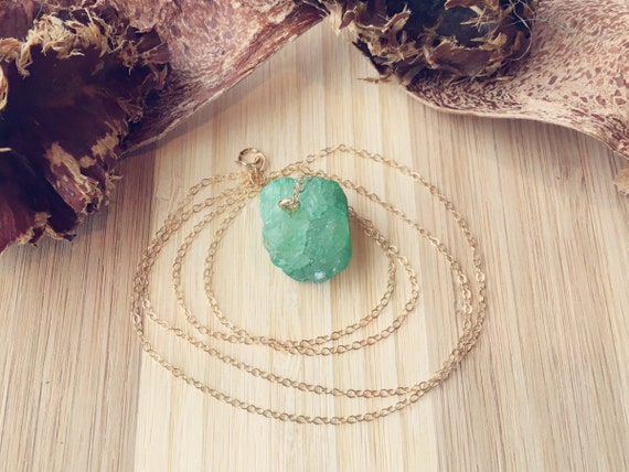 Natural Green Rock Pendant Necklace on 20 14k by TyleeReiBoutique