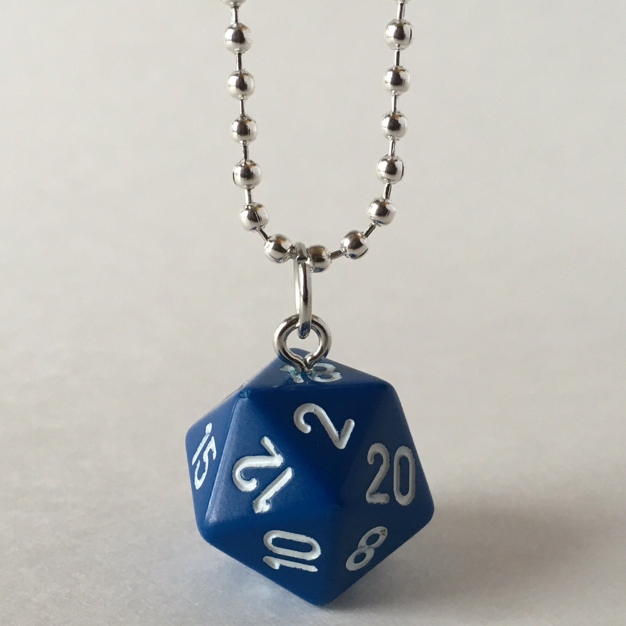 Blue D20 Dice Pendant Necklace Dungeons and Dragons