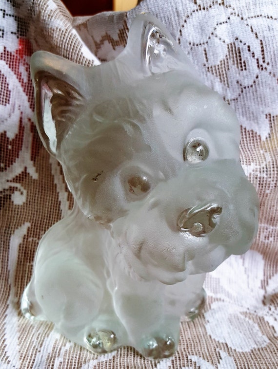 Vintage Glass Scottie Dog Figurine Frosted Glass Cute Doggy
