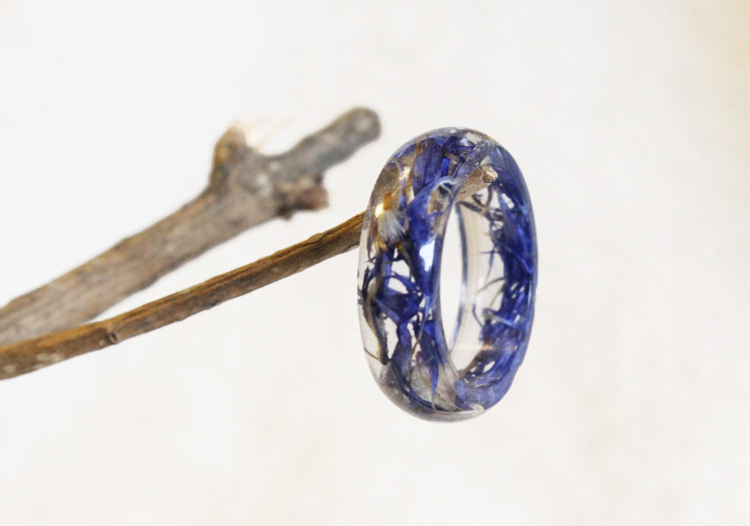 SALE, Real Cornflower Ring, Resin Ring, Natural Jewelry, Blue Ring, Flower Resin Jewelry, Nature Ring, Flower Ring, Fairy Ring, Modernist