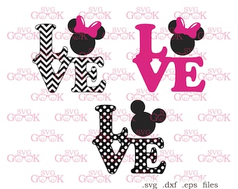 Love Mickey Mouse, Minnie Mouse SVG cut files, Minnie Ears svg cut files for use with Silhouette, Cricut and other Vinyl Cutters, svg files