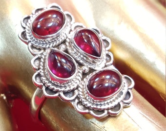 Sterling Silver Ring.Red Garnet Ring.Solitaire.Wedding Ring.Engagement Ring.Statement Ring.Antique.Gold.Handmade Ring.Bridal GiftsR201-210