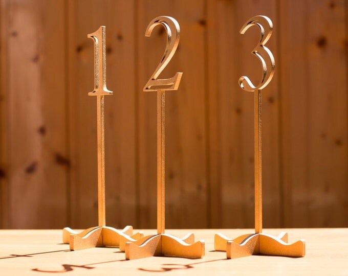 SET 10 Golden Table Numbers-Wedding Numbers-Golden Table Numbers-Freestanding with base-Freestanding Wedding Number-Gold Wedding Numbers