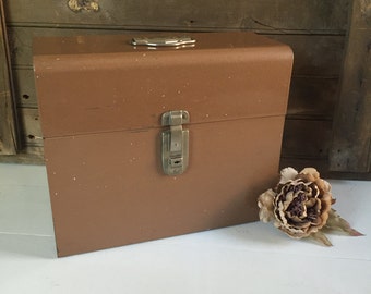Vintage Brown Metal File Cabinet, Storage, Desk Accessories, Industrial, Cottage Chic
