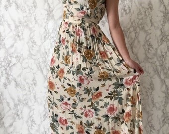floral side slit maxi dress | pastel florals sun dress with bow straps